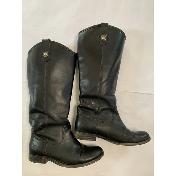 FRYE Melissa Button Black Leather Extended Calf Boots Size 5.5 - Picture 4 of 15